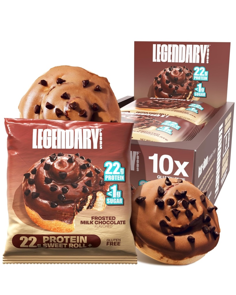 Legendary Foods Cinnamon Roll 22g Protein Bars - Gluten- Free, Low Carb Meal Mulighed - Sweet Zero Sugar Snack, Keto- Friendly - 10 -Pack High Protein præ-eller post- workout Nutrition Bars - Mælk Chokolade