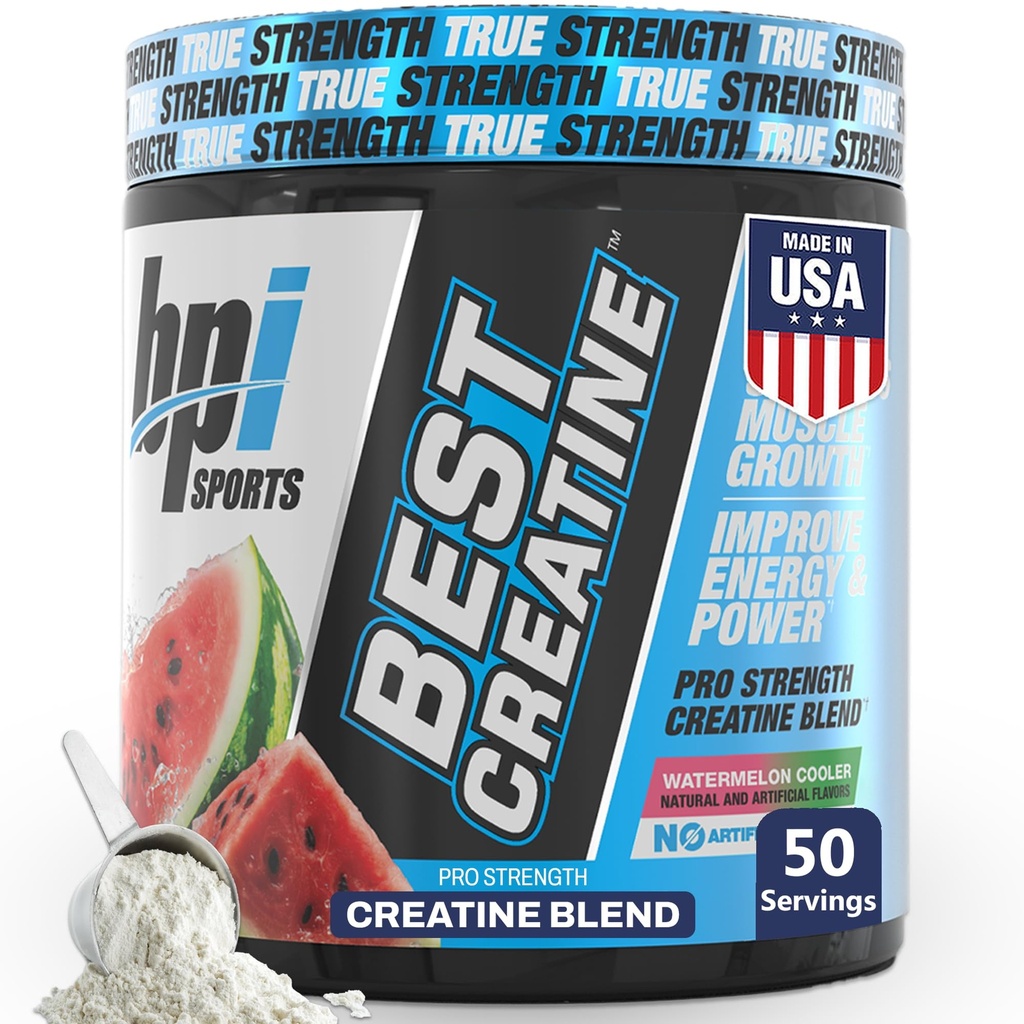 BPI Sports Bedste Kreatin - Kreatin monohydrat pulver til mænd og kvinder, Himalayansk salt - Styrke, Pump, Muskelvækst, Muskel Definition - Ingen Bloat - Vandmelon Cooler - 50 portioner - 10.58 Ounce