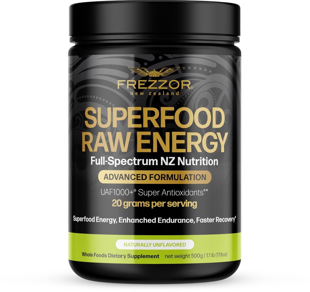 FREZZOR Superfood Raw Energy Powder with UAF1000 +, All- Natural Hamp Protein, Energy Packed, Full Spectrum Plant Proteiner, Aminosyrer & Antioxidanter, Prebiotic, Probiotic, 500g, 50 Scoops, 1 Greve