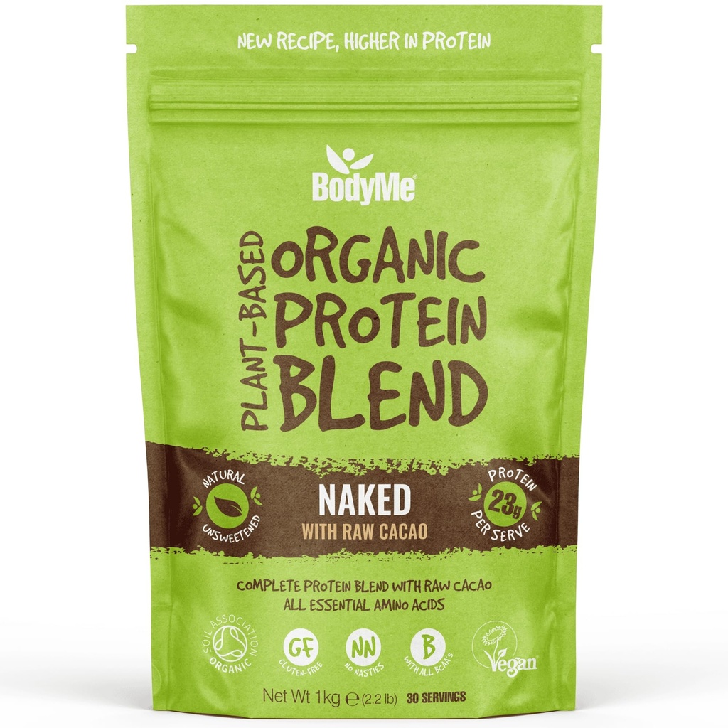 BodyMe Organic Vegan Protein Powder Blend - 124; Raw Cacao - 124; 2,2lb 1kg - 124; UNSVERIGE med 3 Planteproteiner