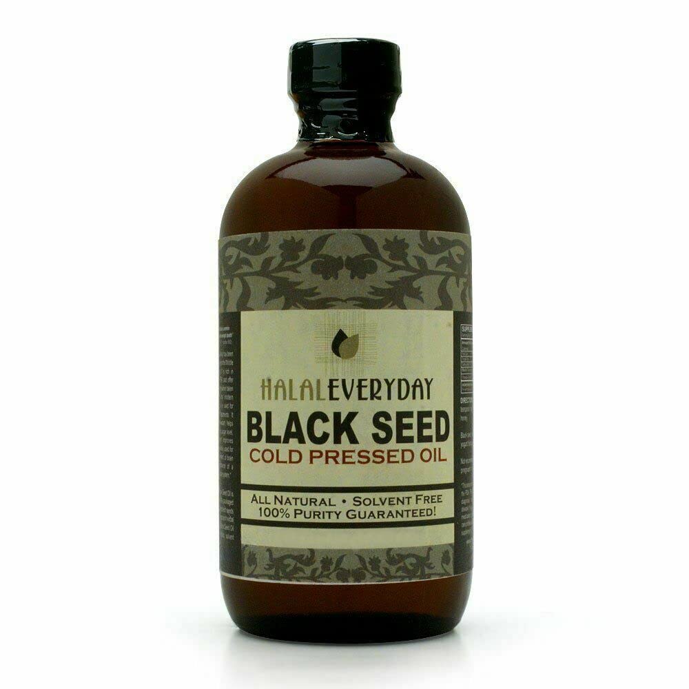 BLACK SEED OIL - 16 oz glasflaske. 100% Pure & Cold- pressed. Ufiltreret, ufortyndet, Rå. NON- GMO & Vegan Nigella Sativa (Black Cumin). Hexan & konserveringsmidler gratis. Mørk & potent