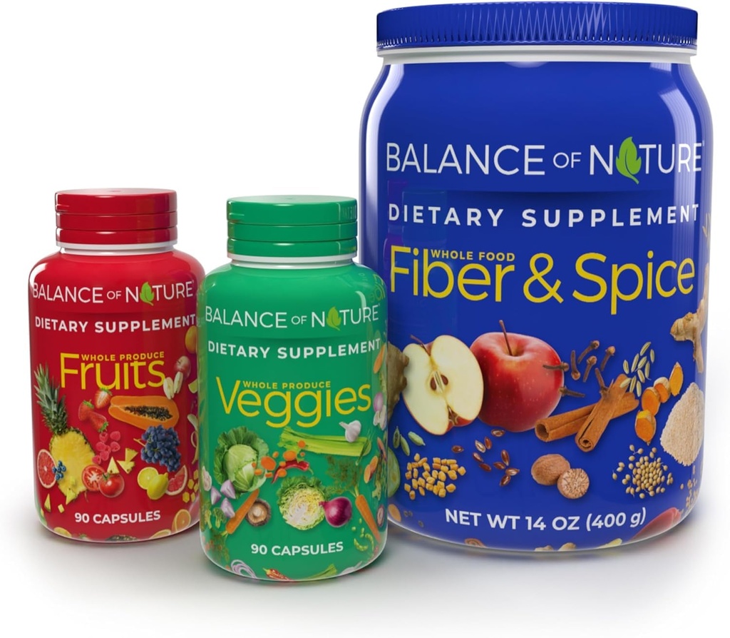 Balance of Nature Whole Health System - Whole Food Fruits & Veggies og Fiber & Spice Kosttilskud - 30 Servering Hver