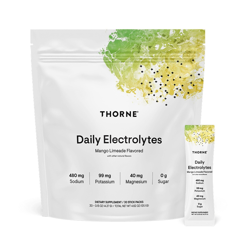THORNE - Daily Electrolytes - Zero Sugar & Low- Calorie Electrolyte Powder Drikke Mix - Aromaer afledt fra naturlige kilder - NSF Certified for Sport - Mango Limeade - 30 Stick Packs