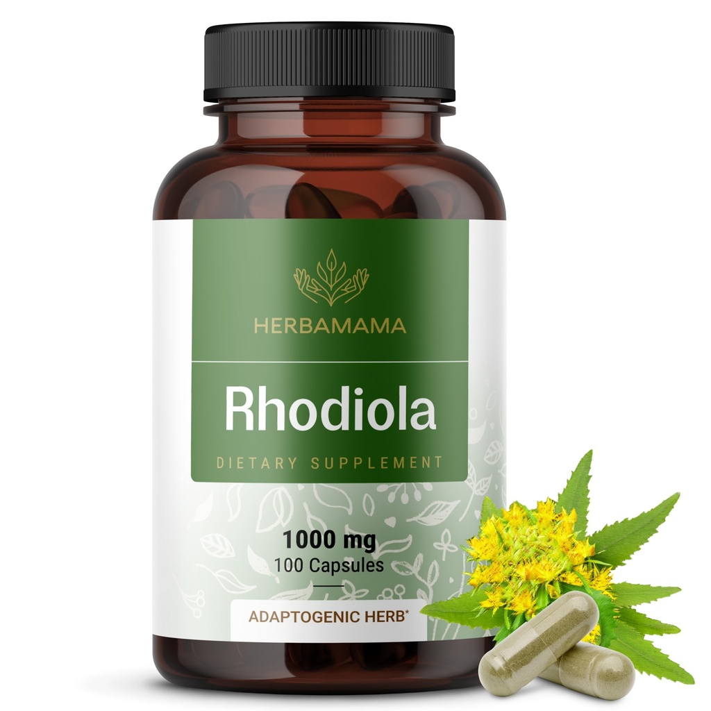 HERBAMAMA Rhodiola Rosea Capsules - Natural Menopause Supplements * for Women - 1.000mg Rhodiola Rosea Root pulver pr Servering for Women 's Relaxation Support - Vegan, Non- GMO - 50- Day Supply