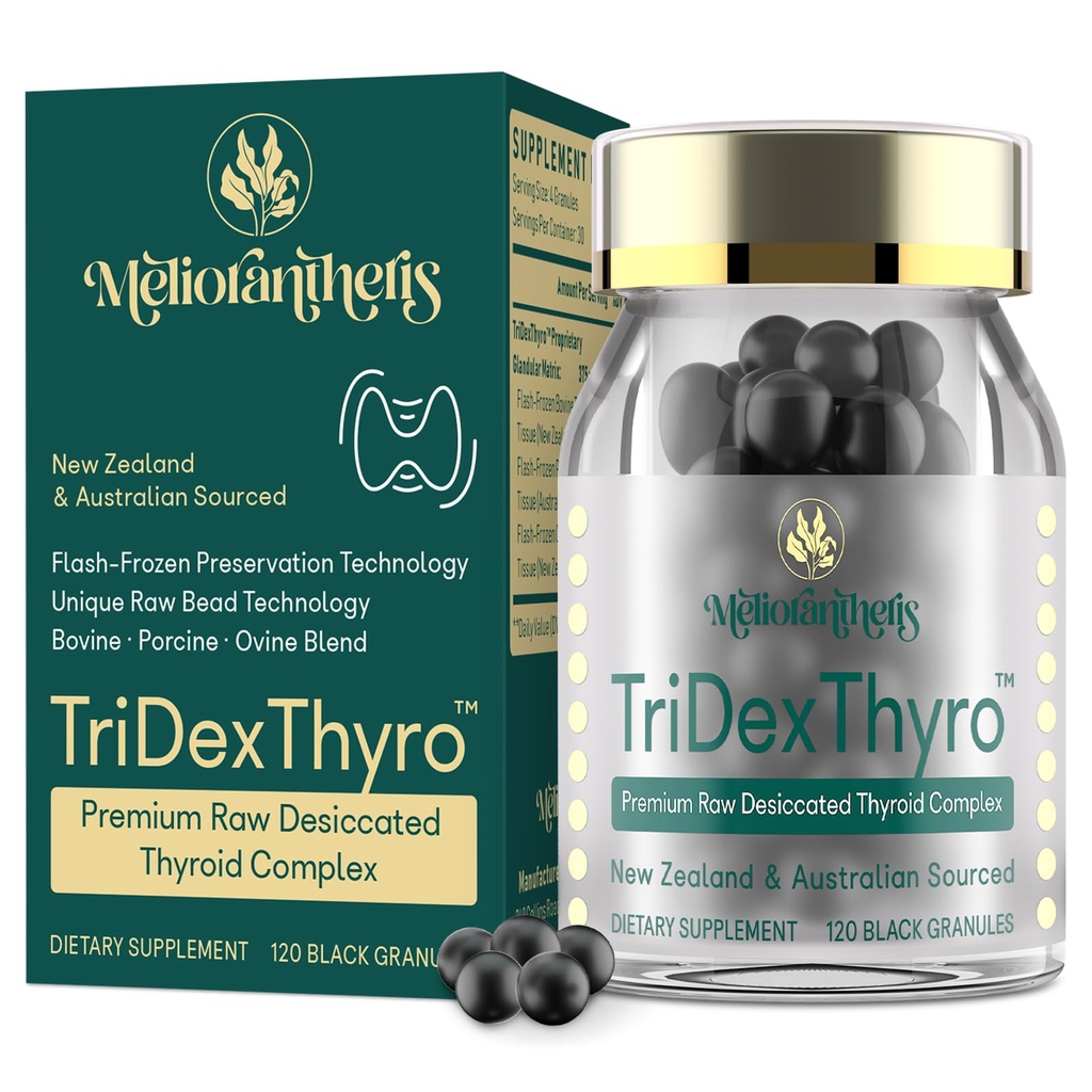 Thyreoideatillæg - Tridex Thyro ™ Raw Desickeret Thyroidea Complex 375 mg med bovin, porcin & ovine - 120 kapsler til kvinder og mænd