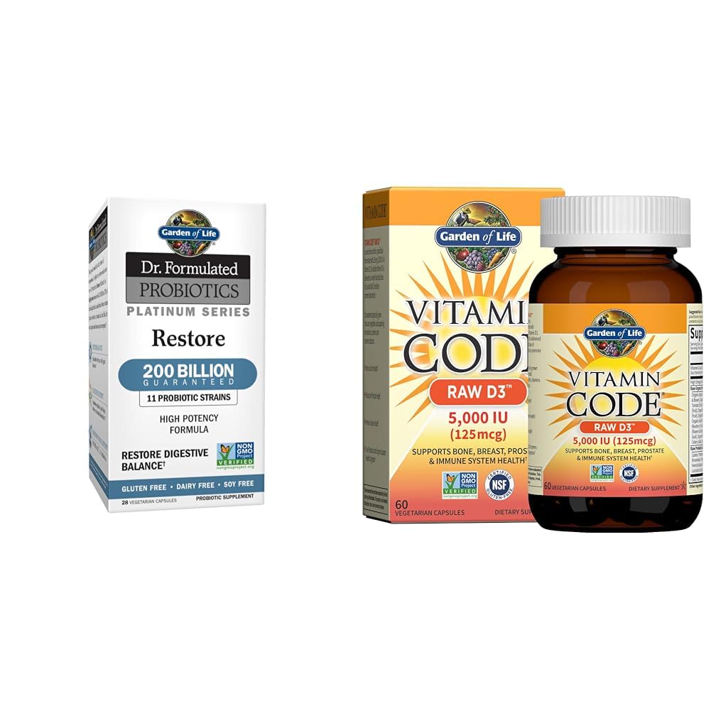 Livets have Dr. Formuleret Probiotika Platinum Series Gendanne 200 Millioner & D-vitamin, Vitamin Code Raw D3, D-vitamin 5.000 IE, Raw Whole Food Vitamin D