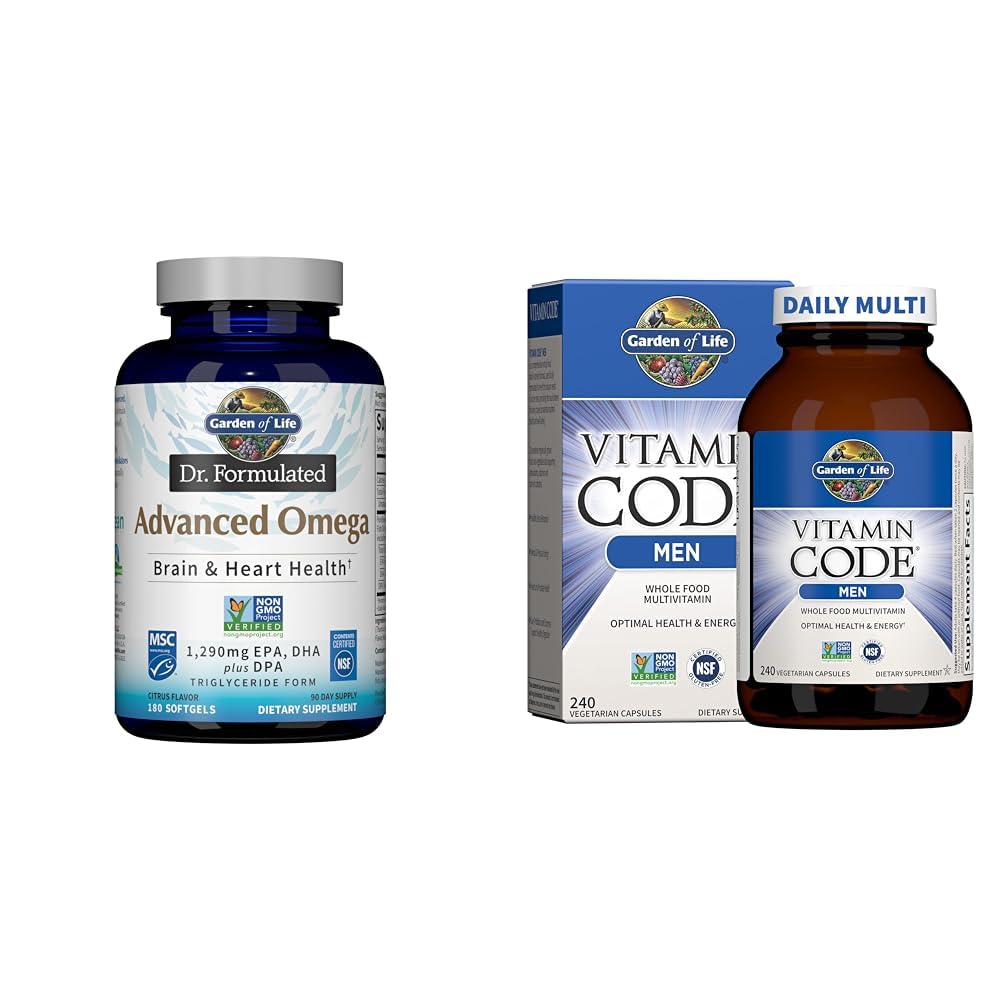 Livets have Dr. Formuleret Advanced Omega Fish Oil & Multivitamin for mænd - Vitamin Code Mænds Raw Whole Food Vitamin Supplement med Probiotika, Vegetar, 240 kapsler