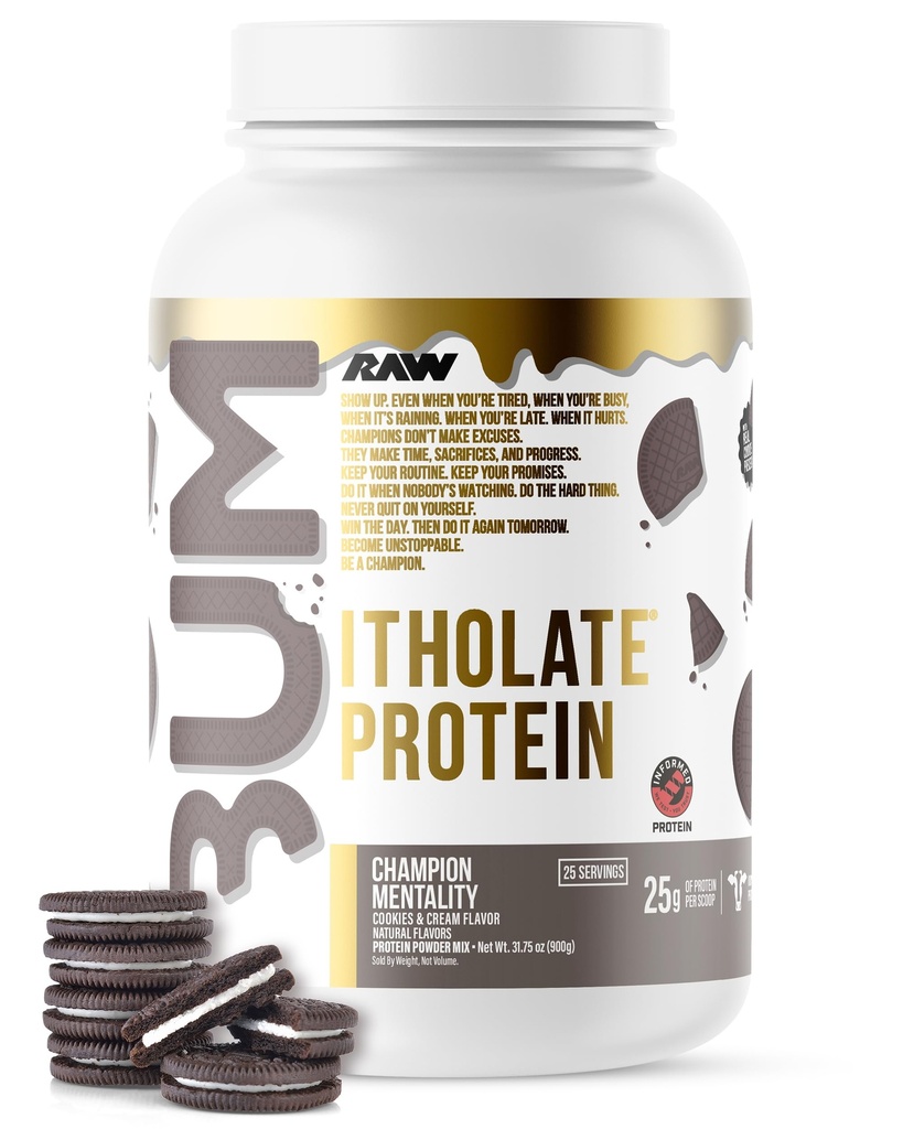 RAW Whey Isolate Protein Powder, Cookies & Cream (CBUM Itholate Protein) - Sport Nutrition Powder for muskelvækst & Inddrivelse - Lav- Fedt, Lav- 25 Servering