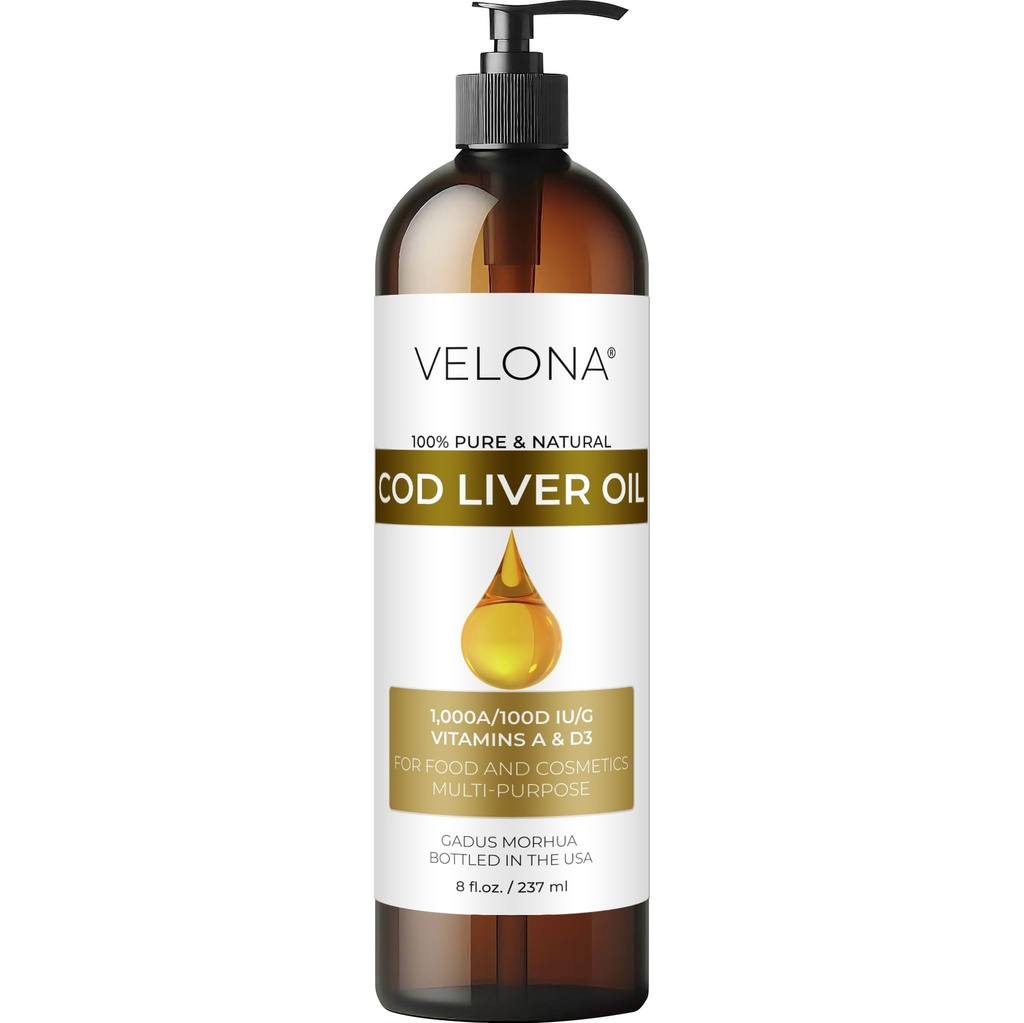 velona Cod Lever Oil - 8 Fl Oz Buddy 124; 1.000A / 100D IE / g Omega 3 Vitamin A & D3 Buddy; Norwegian Arctic Sustainable Sourced Nordic Oil Buddy 124; Hår, krop og hudpleje Buddy 124; Brug i dag - Nyd resultater