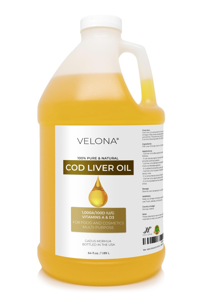 velona Cod Lever Oil - 64 Fl Oz - 124; 1.000A / 100D IE / g Omega 3 Vitamin A & D3 - 124; Norwegian Arctic Sustainable Sourced Nordic Oil - 124; Hår, krop og hudpleje - 124; Brug i dag - Nyd resultater