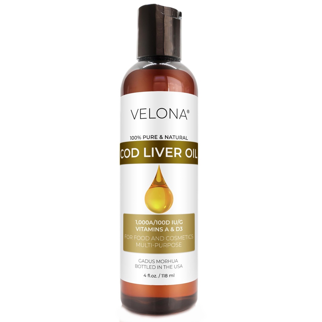 velona Cod Lever Oil - 4 Fl Oz Buddy 124; 1.000A / 100D IE / g Omega 3 Vitamin A & D3 Buddy 124; Norwegian Arctic Sustainable Sourced Nordic Oil Buddy 124; Hår, krop og hudpleje Buddy 124; Brug i dag - Nyd resultater
