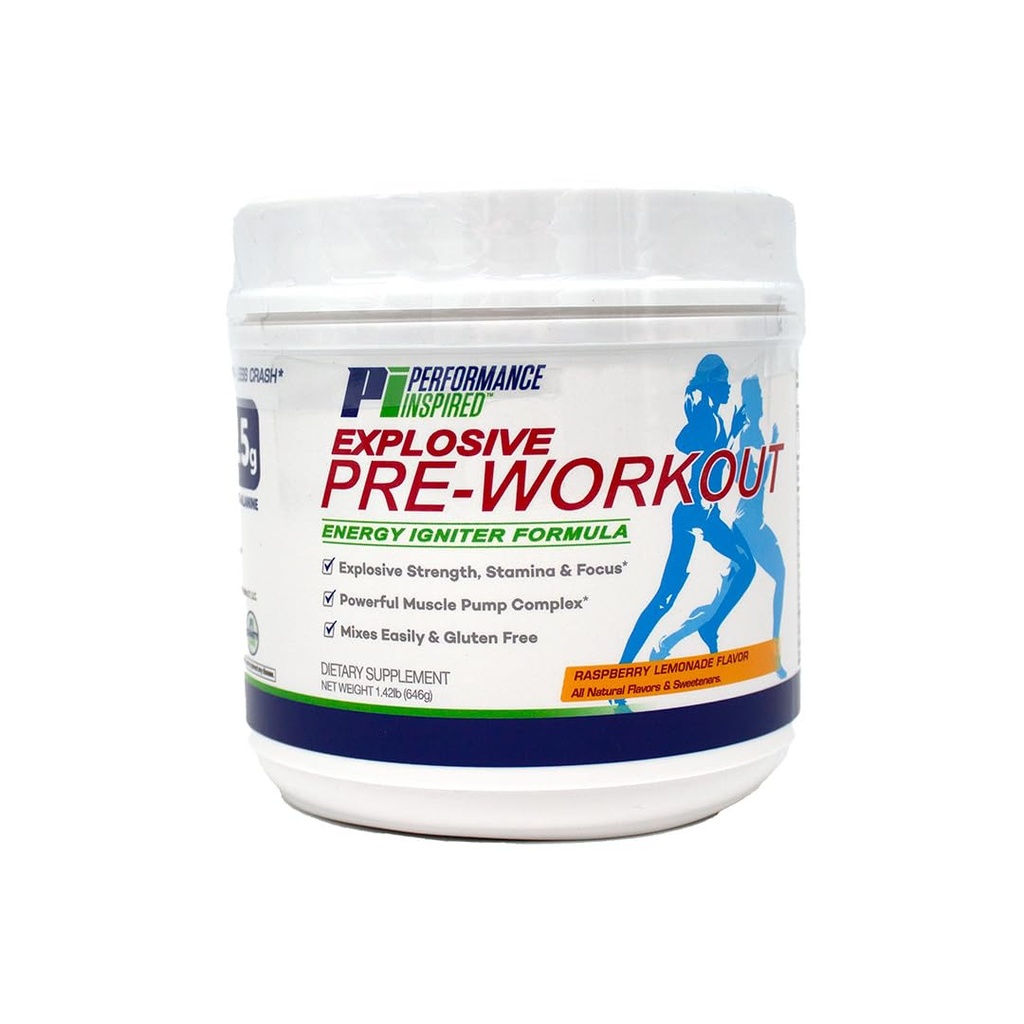 Performance Inspireret Nutrition Pre- Workout Powder - All Natural - G- Free & Vegan Formel - Indeholder Citrulin - Nitrosigine - Green Tea - Arginin - Beta Alanine - Raspberry Lemonade - 23.84 Ounce