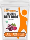 BulkSupplements.com Organic Beet Root Powder - Superfood Supplement, Beet Root Supplements - Vegan & Gluten Free, 3,5g per Serving, 500g (1.1 lbs) (Pack of 1)