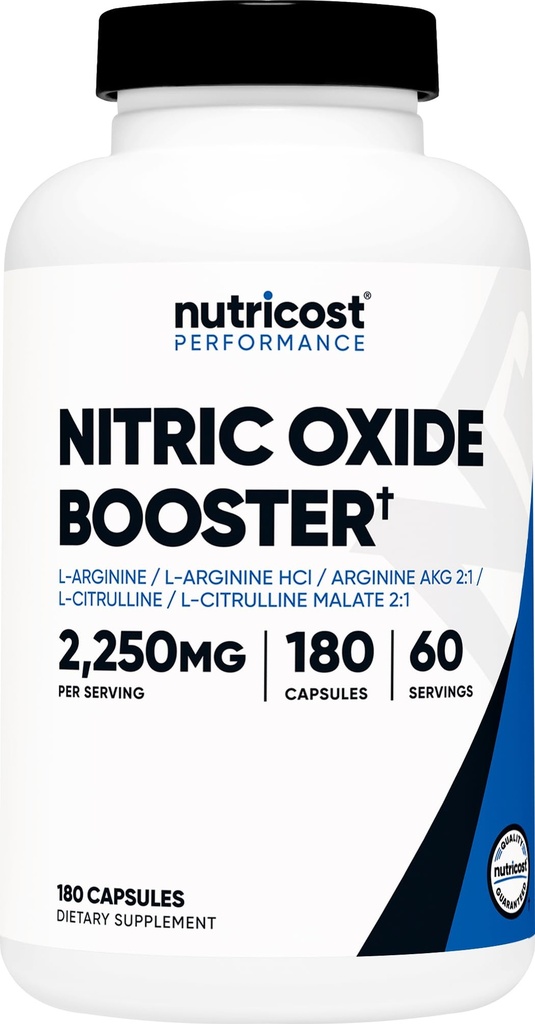 Nutricost nitrogenoxid Booster 2250mg, 180 kapsler - 750mg Per Casule, 60 Servere - Gluten fri og ikke-GMO