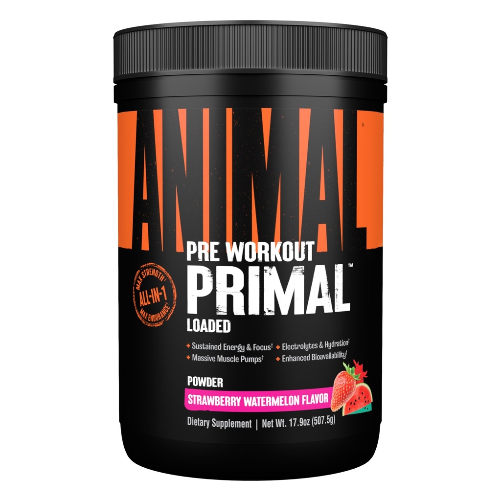 Animal Primal Muscle Hydration + Preworkout Powder - Indeholder Beta Alanine, 3DPump, Koffein & Electrolytes - Forbedrer energi, Focus, Endurance & Absorption - Jordbær Watermelon Flavor, 17.9 oz