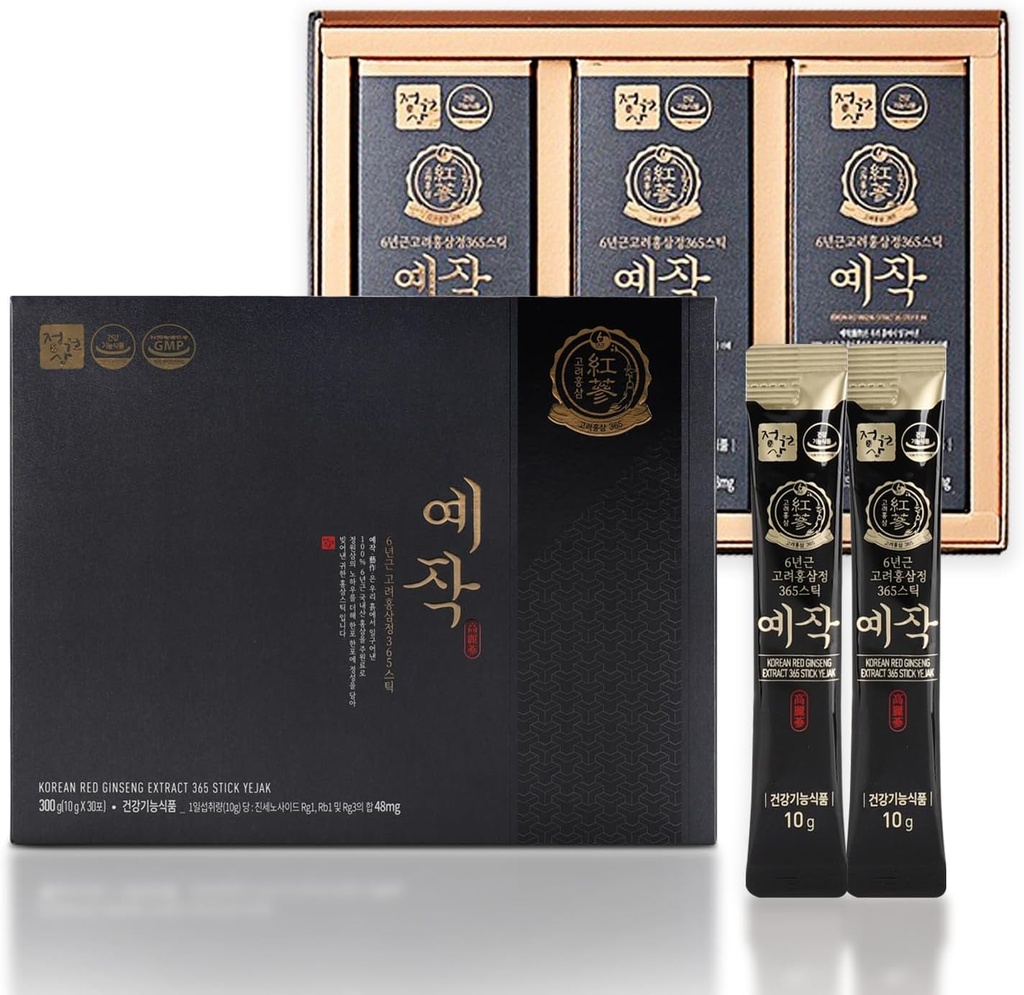 Premium Yejak 6- Year Koreansk Rød Ginseng Uddrag: 124; 30 Sticks: 124; Vegan: 124; 48mg Ginsenosides pr. Stick: 124; Energi, fokus, træthed, immunforsvar: 124; Dagligt supplement til mænd og kvinder