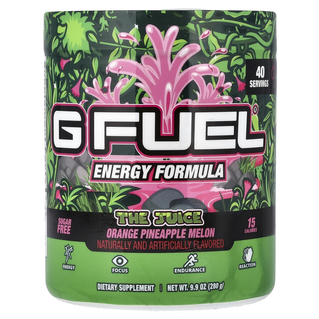 G Brændstof Juice Energy 2.0 Drink Powder, Pre Workout Koffein Mix til Gaming, Sugar Free Focus Amino, Vitamin + Antioxidanter, 9.9oz (Ananas & Melon Punch, 40 Servere)