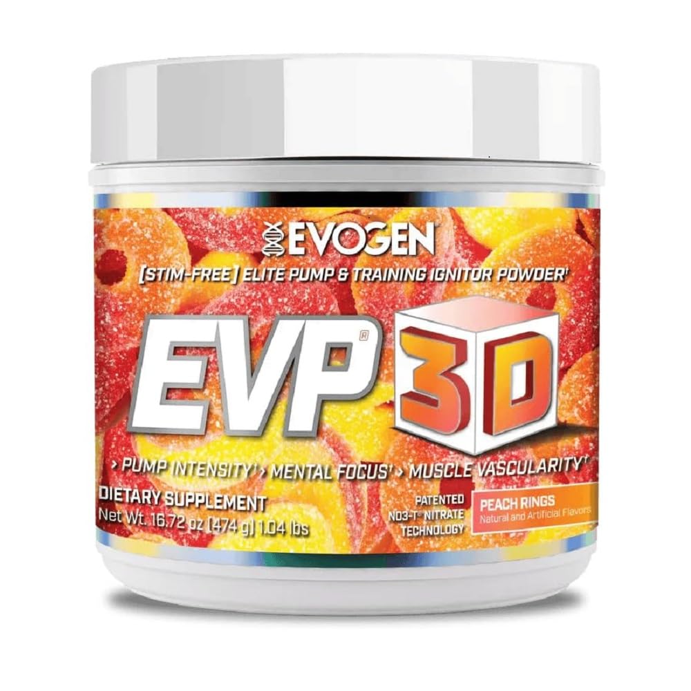 Evogen EVP- 3DD124; Ekstrem pre- workout Pump- Ignorator, arginin Nitrat, Citrullin, Beta- Alanine, Lions Mane - 124; Peach Rings - 124; 40 Serveringer