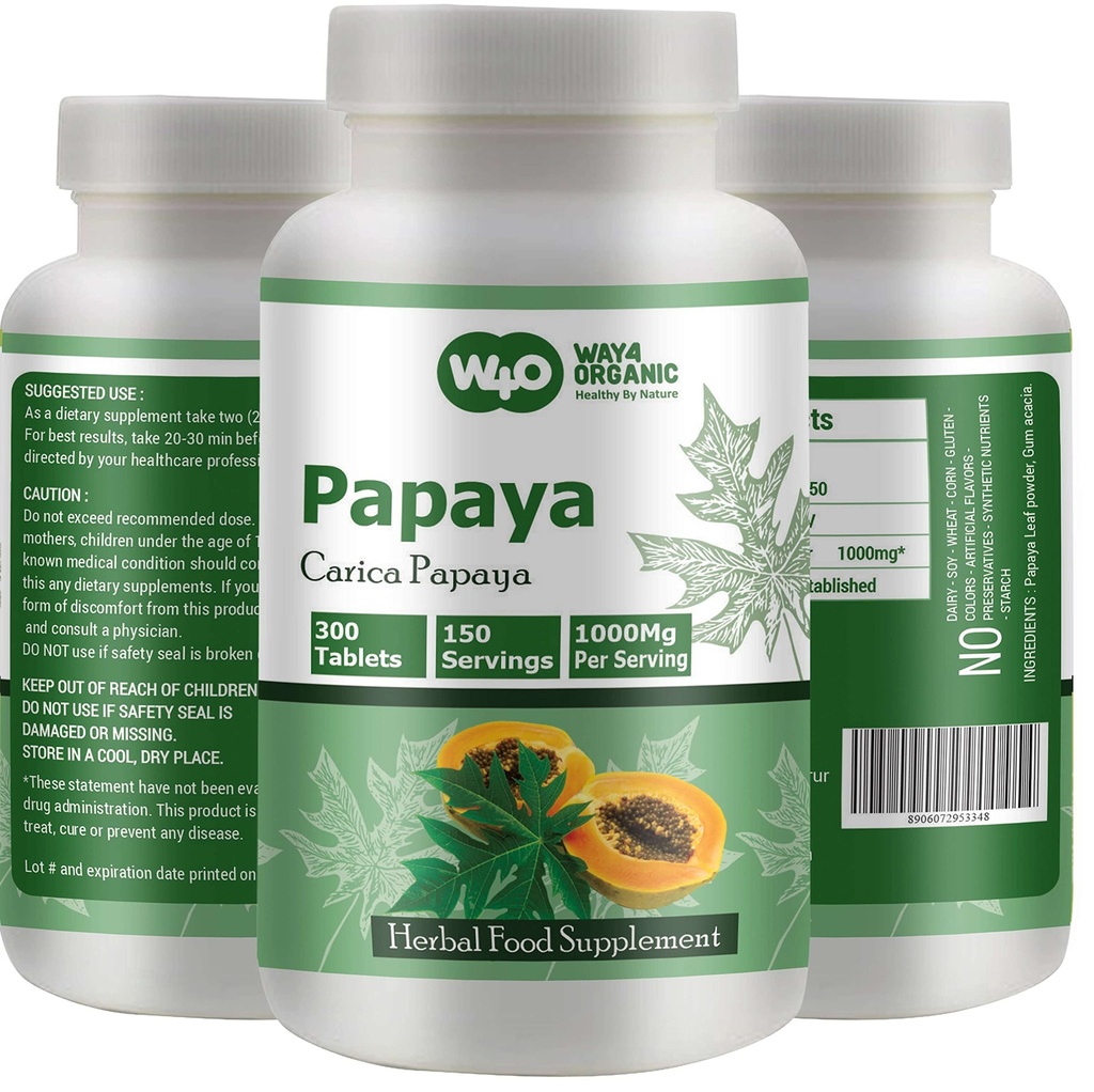 Papaya Leaf Extract Kapsler (Tablets) - 300 piller, 150 Servering, 1000 mg, Understøtter Platelet Immunity & fordøjelse * (pakke med 1)