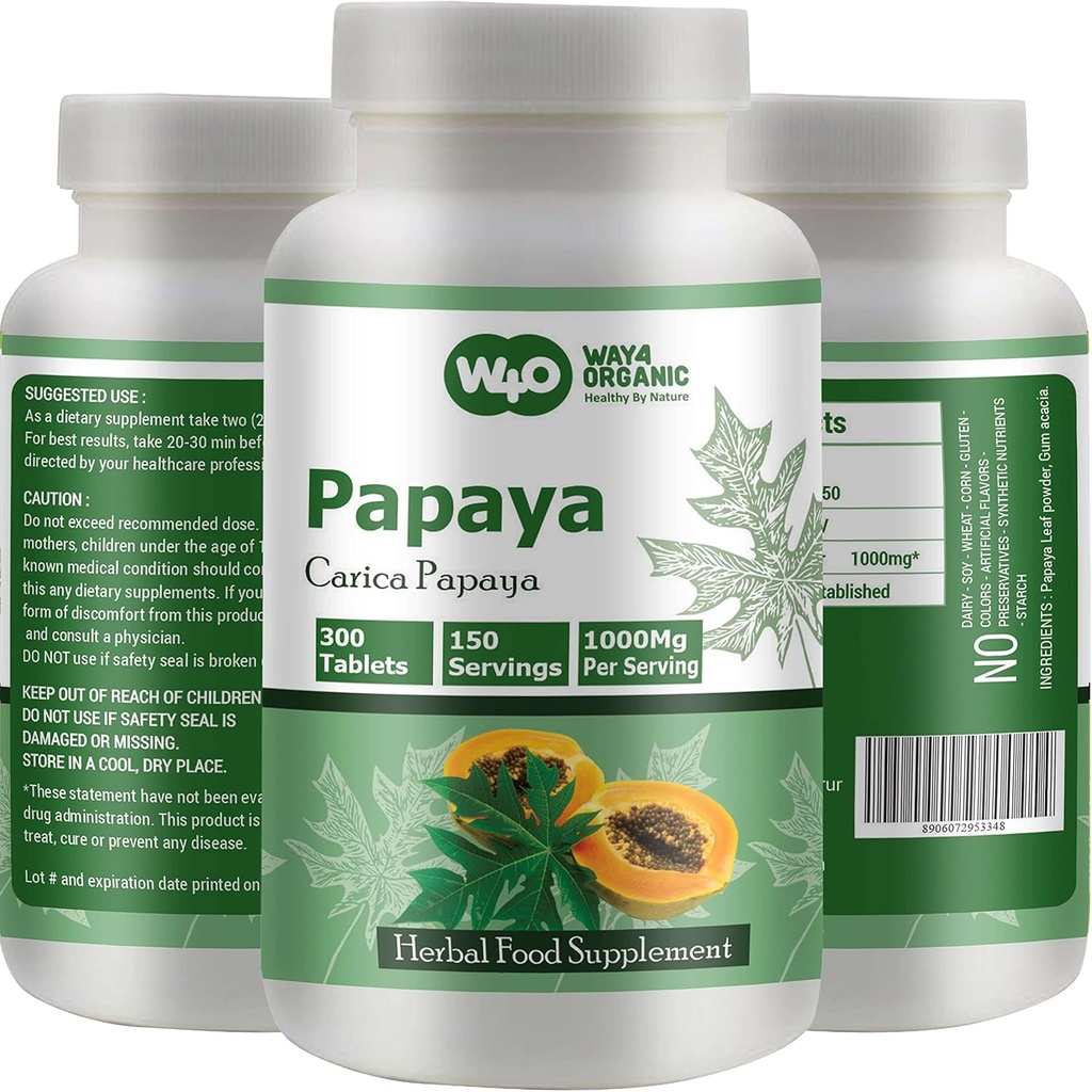 Papaya Leaf Extract Kapsler (Tablets) - 300 piller, 150 Servering, 1000 mg, Understøtter Platelet Immunity & fordøjelse * (pakke med 1)