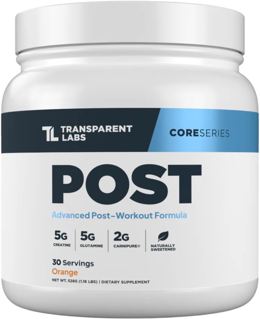 Transparent Labs Post - Post- Workout Recovery Muscle Builder w / L- Glutamin, Creatine Monohydrat, & Carnipure L- Carnitin L- tartrat for Muscle Recovery & Building - 30 Servere, Orange