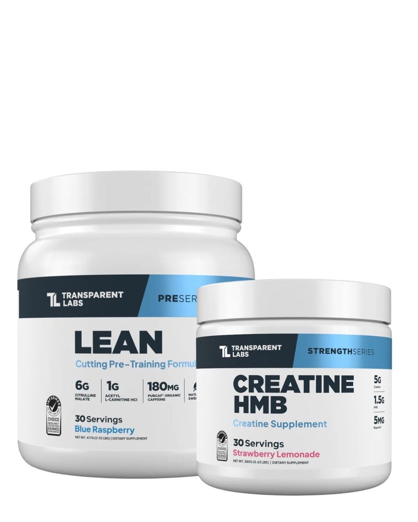 Transparent Labs Lean Pre- Workout (30 Serveringer, Blå Hindbær) & Creatin HMB (30 Serveringer, Strawberry Lemonade)