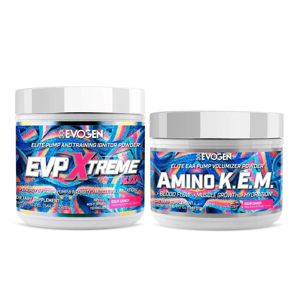 Evogen EVP Xtreme NO Amino K.E.M. Bundle - Pre Workout Powder & EAA / BCAA Pump Volumizer for muskelvækst, Hydration & Performance