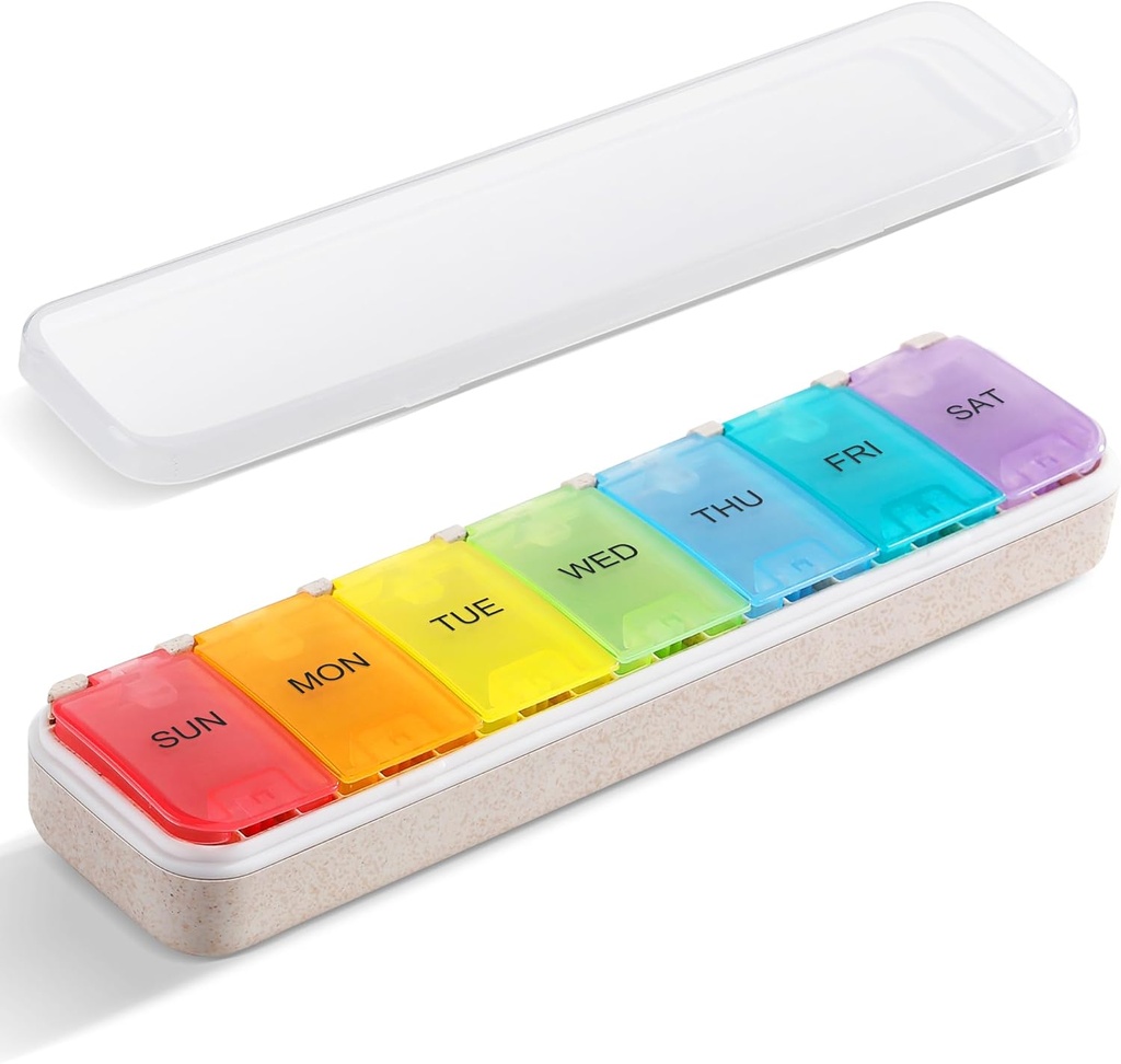 Zannaki Grain Fiber XL Ugentlig Pill Organizer 7 dag, Pop Open store rejse Daily Pill Box, Fugt Bevis uge Pill Holder Container, Gigt venlig medicin sag for vitamin medicin supplement