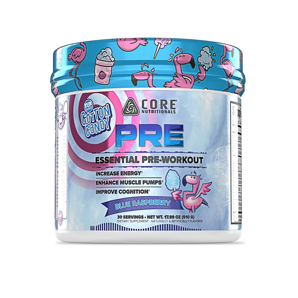Core Nutritionals Essential Pre Workout • 124; for Energi & Muskelpumper • 124; L- Citrullin & Beta Alanine • 124; 200mg Koffein • 124; 30 Servering (Fun Sweets Blue Raspberry)