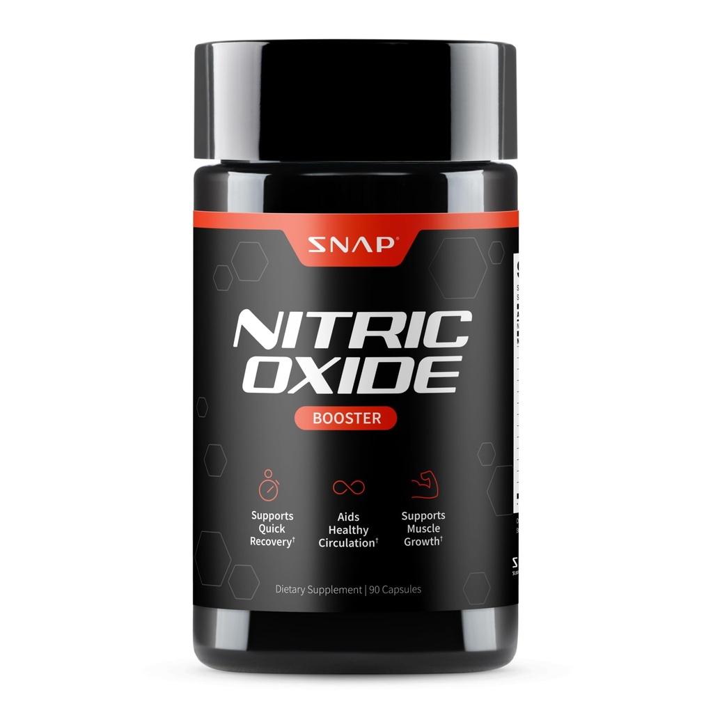 Snap Kosttilskud Nitroxide Booster Pre Workout, Muscle Builder - L Arginin, L Citrulin 1500mg Formel, Tribulus Extract & Panax Ginseng, Styrke & Endurance (90 Kapsler)