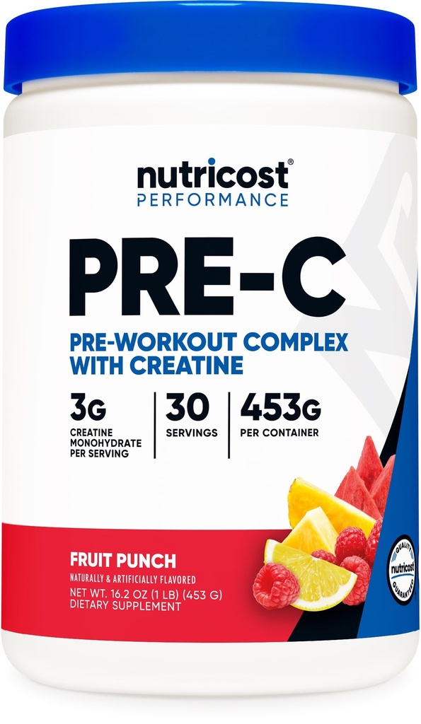 Nutricost Pre- C Pre- Workout Kompleks med Creatin (Fruit Punch Measures 124; 30 Servering) Pulver - Boost Fintess Routines, 453g
