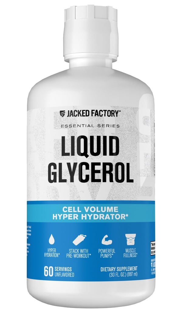 Jacked Factory Liquid Glycerol Cell Volume Hyper Hydrator - Pump Pre Workout with Vegan Glycerol for Muscle Pumps, & Strength - 60 Servings, Unflavored