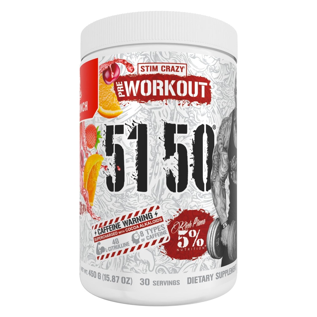 5% Nutrition Rich Piana 5150 High Stim Pre- workout Powder 124; Extreme Energy, Focus, Pumps & Endurance