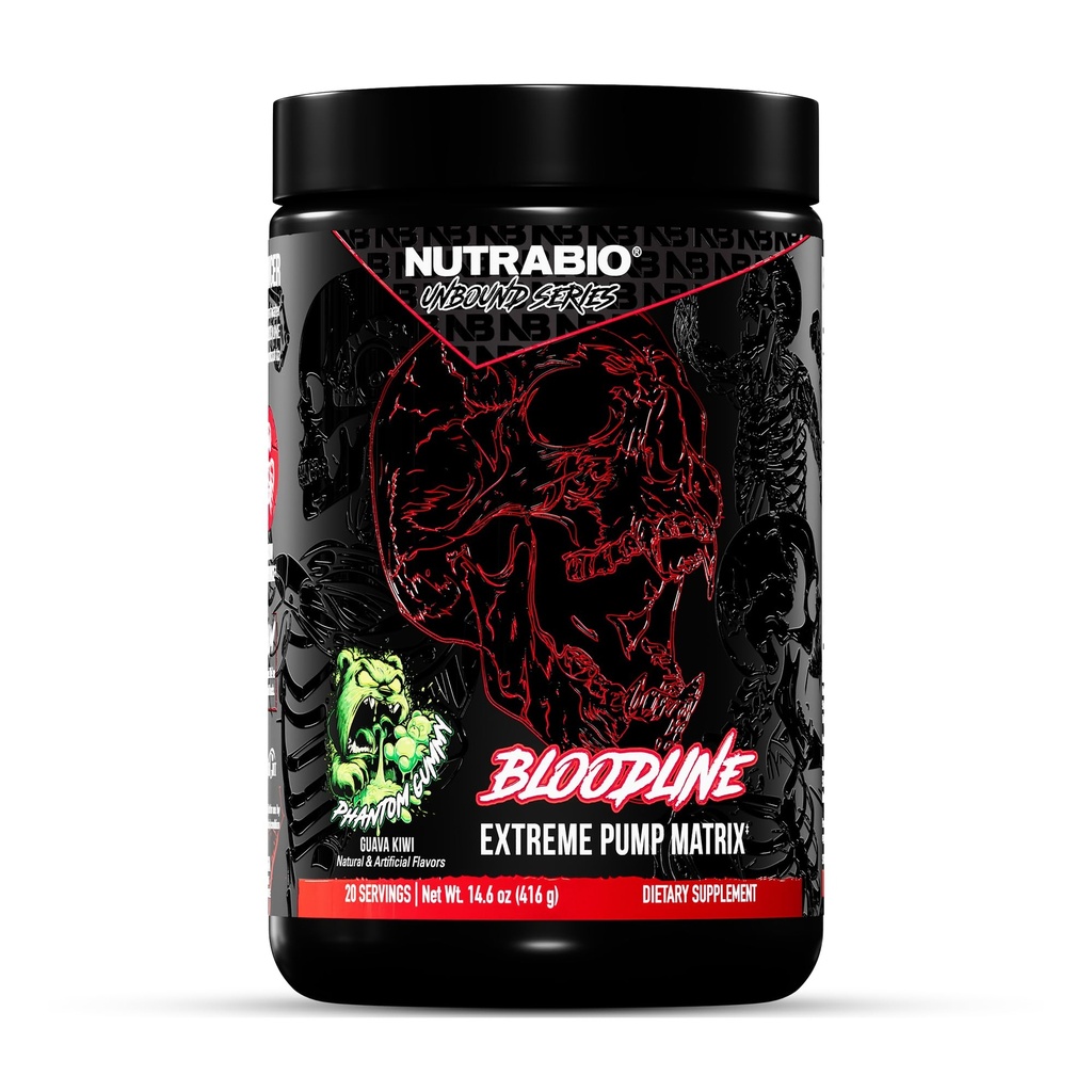 NutraBio Bloodline- Pump Pre Workout Pump Matrix- L- Citrullin, Glycerol, PeptiPump- NO Booster, Ekstrem vaskularisering & Blood Flow, Hydration, Non Stim PreWorkout, Koffein Free- Phantom Gummy- 20 Servere