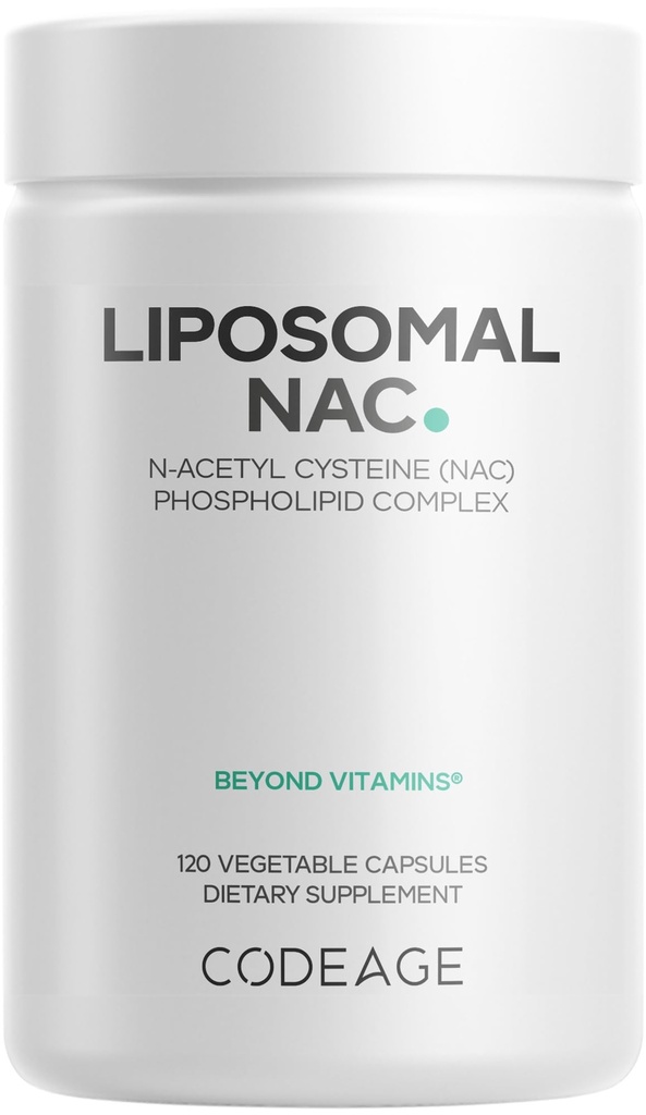 Kodeage Liposomal NAC Supplement - N- Acetyl L- Cysteine Aminosyre - 2 måneders forsyning - Free- Form NAC - Phospholipid Complex - Vegan, Non- GMO, Gluten- Free, Dairy- Free - 120 Kapsler