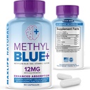 MAXLife NATURALS Pure Methylene Blå Kapsler, Ultimate Methylene Blå Farmaceutisk Grade 12mg - 60 Kapsler med C-vitamin Ester & NAC Glycin, Understøtter Cellular & Kognitiv funktion, Lavet i USA