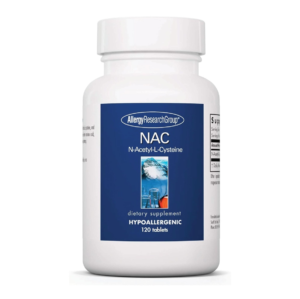 Allergi Research Group NAC Supplement - N- Acetyl- L- Cystein, Glutathione Precursor, Understøtter immunfunktion, sund Mucus Clearance, Gratis form Aminosyre, Hypoallergen - 120 Tæl