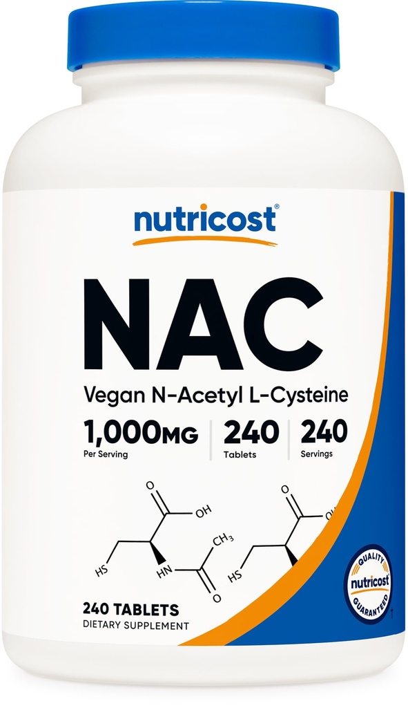 Nutricost N- Acetyl L- Cystein (NAC) 1000 mg, 240 Vegan Tablets - GMO fri, Gluten fri, Vegetarisk supplement