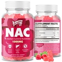 NAC Gummies Sugar- Free, N- Acetyl Cysteine NAC Supplement 1000mg for antioxidanter, Immunstøtte, Non- GMO, Gluten- Free, Vegan - Raspberry Flavor, 60 Gummies