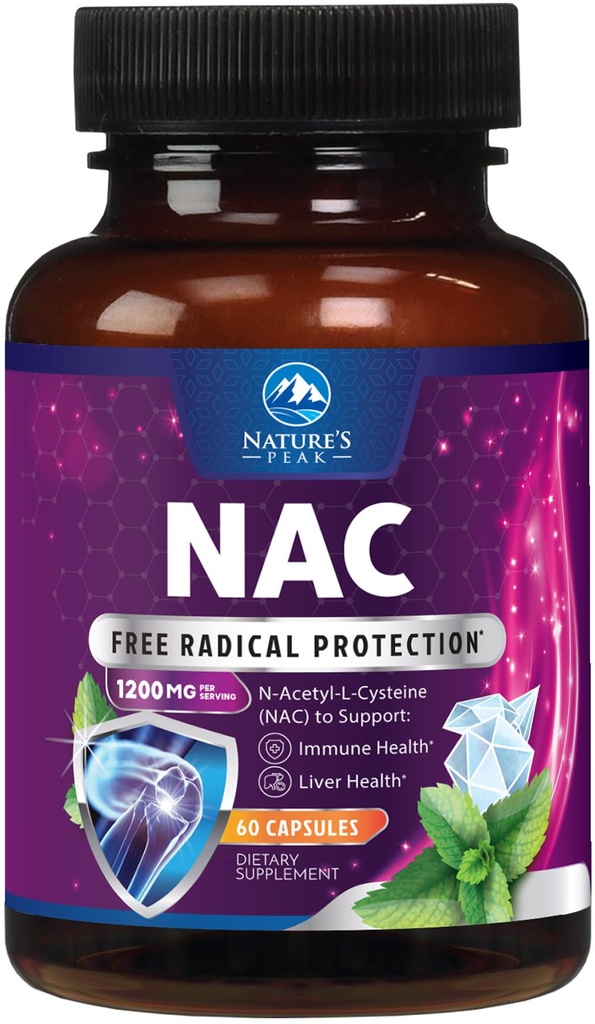 NAC supplement - 1200mg per servering N- Acetyl- L- Cystein - Optimal Absorption immunforsvar med kraftige antioxidanter - Luftveje & Lever Health Support - Gluten Free, Flasket i USA - 60 kapsler