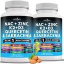 NY AGE NAC Supplement N- Acetyl Cystein- med vitamin D3, K2, Zink, Quercetin, Triphala, Sarracenia purpurea, Elderberry, Holy Basil, Bee Propolis, Bromelain, L- Lysin - 120 Greve