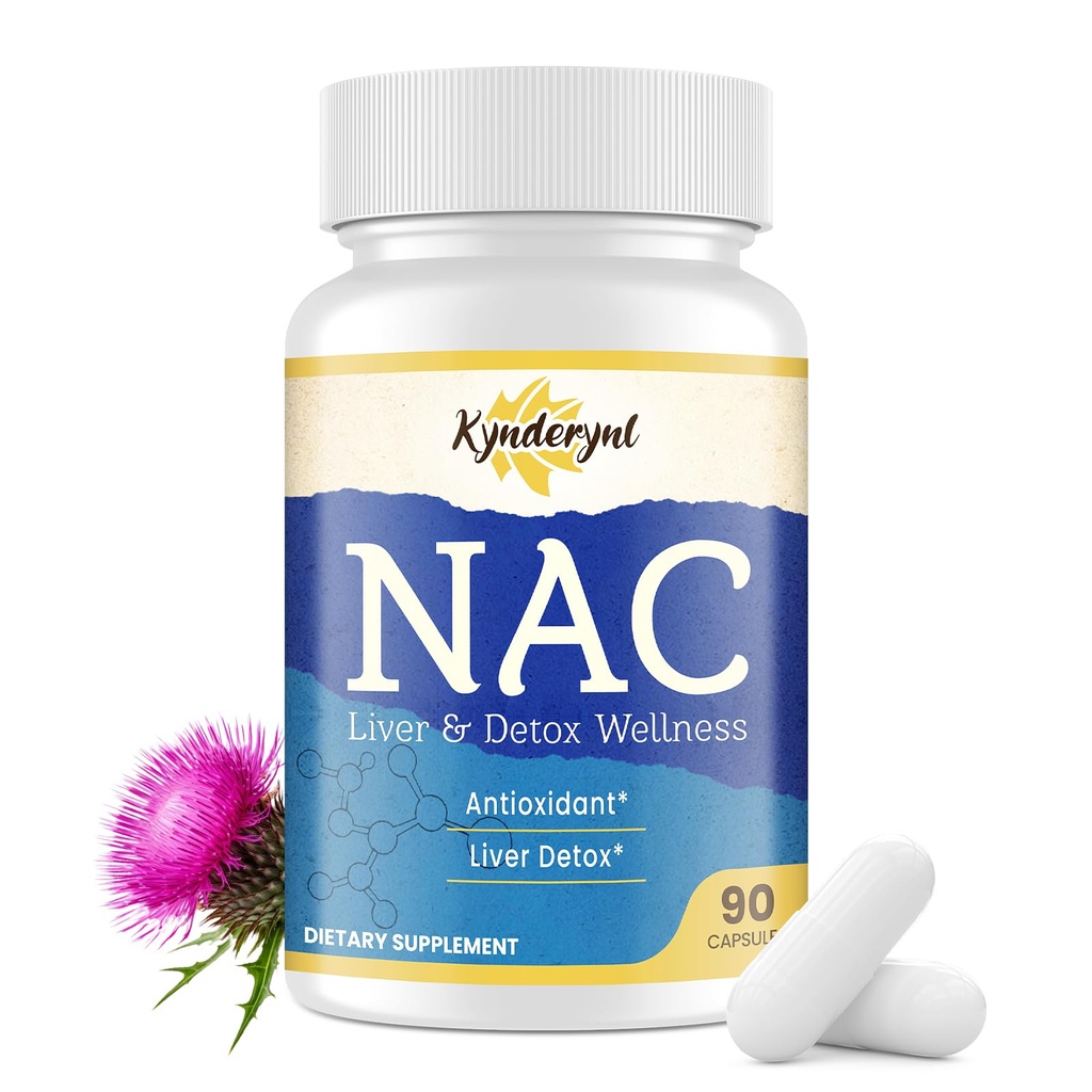 NAC Supplement N- Acetyl Cysteine Dex124; høj dosis NAC 1000mg for leverfostre Dex124; N- Acetyl- L- Cystein med mælk tidsel & Glutathione Dex124; NAC kapsler 90- Count Vegan