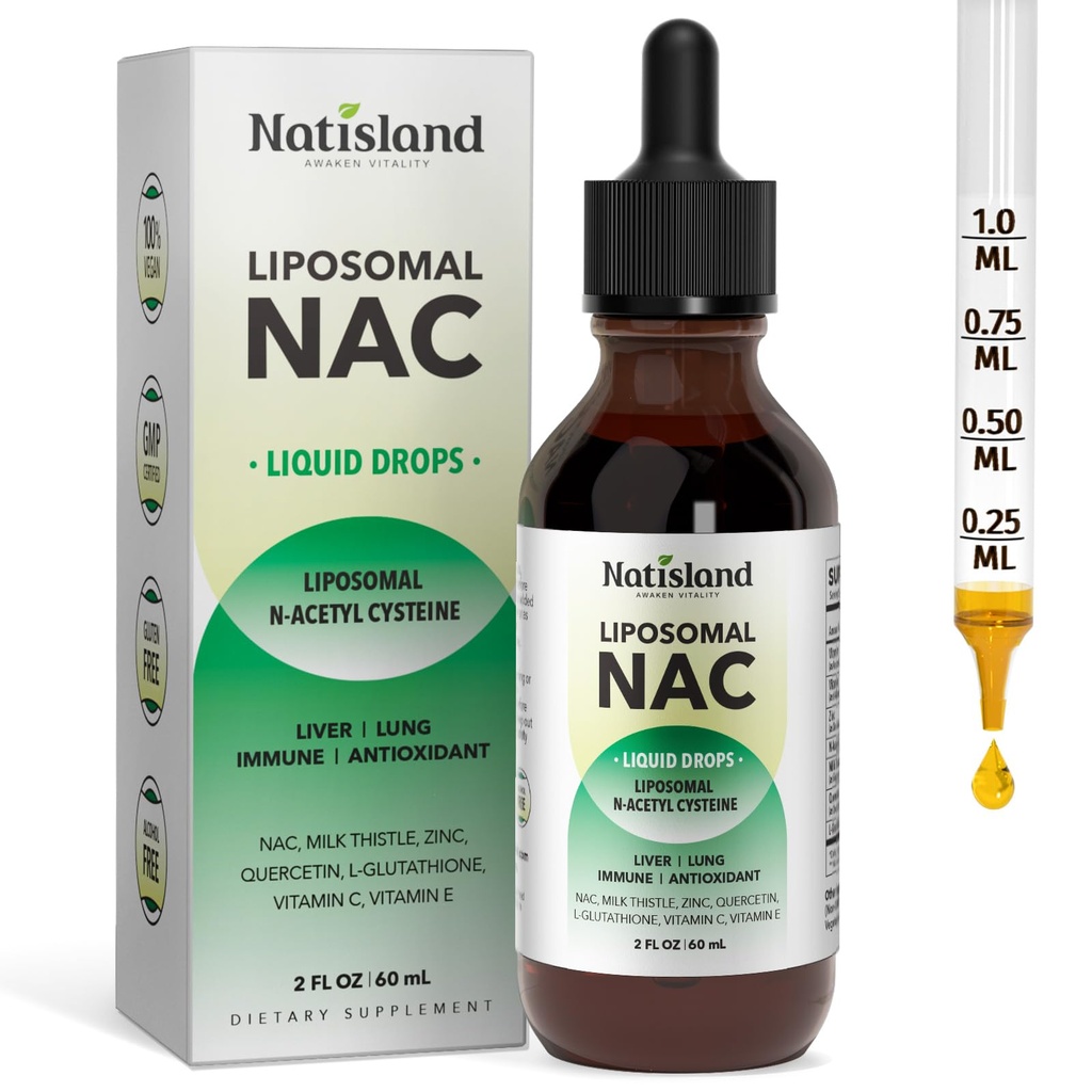 Liposomal Liquid NAC Drops, NAC Supplement N- Acetyl Cystein, NAC 600 mg med Milk Thistle & Quercetin til voksne & børn, lever & lung, immunforsvar og antioxidant Support, Hud & Cellular Health, 2 Fl Oz