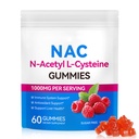 Daiasns NAC Gummies for adult & Kids 1000mg - Chewable NAC Supplement N- Acetyl Cysteine Understøtter Lung & Lever Detox, Antioxidant & Immunforsvar, Strawberry Flavor 60 Greve