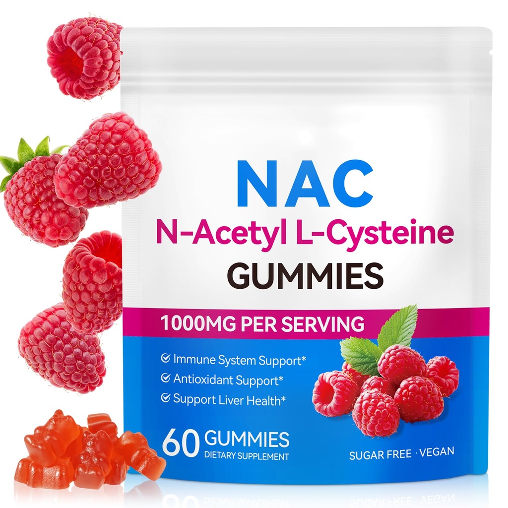NAC gummier for børn og voksne, sukkerfri NAC supplement, N- Acetyl Cysteine Lung & Leversundhed, Antioxidanter & immunsystem, 60 Tæl