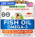 BARK & SPARK Omega 3 for hunde - 180 Fish Oil Treats for Hund Shedding, Hud Allergi, Itch Relief, Hot Spots Treatment - Fælles sundhed - Hud og Coat Supplement - EPA & DHA Fedtsyrer - Canine Salmon Oil