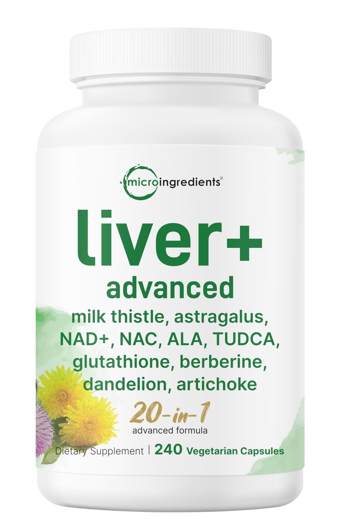 Lever Advanced +, 240 Veggie Kapsler er 124; 20- in-1 Kompleks med Milk Thistle, Dandelion, NAD, NAC, ALA, TUDCA, Glutathione, Artiskoke, Gurkemeje, & Astragalus- 124; Non- GMO, Gluten Free