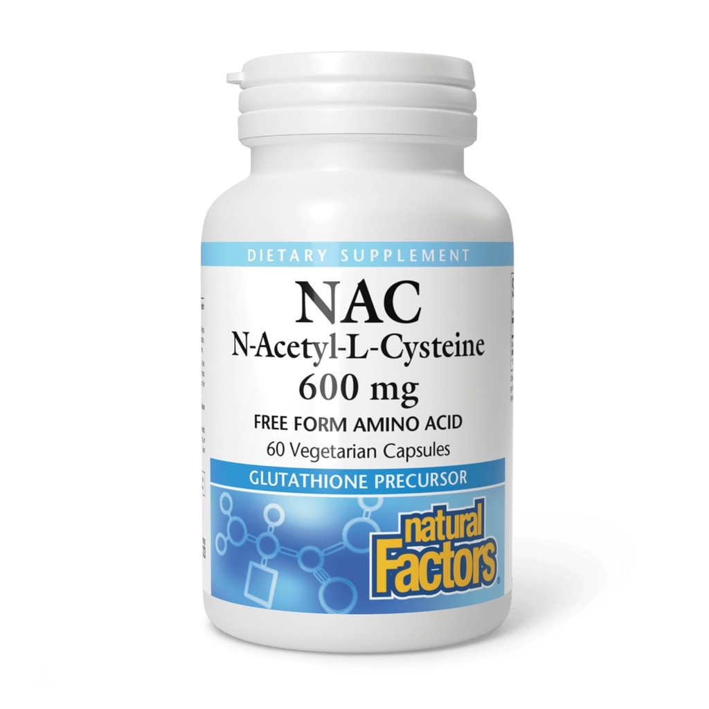Naturlige faktorer N- Acetyl- L- Cysteine 600 mg - Understøtter sund lever & lunger - Antioxidant Support Support Understøtter immunsystemet sundhed - 60 vegetariske kapsler (60 Servere)