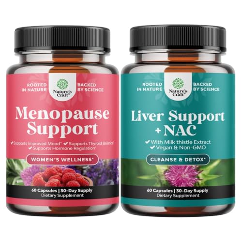 Bundle af komplet urteagtige menopause supplement til for natten sweats Hot Flashs & Mood Swings og leverstøtte NAC tillæg med mælk tidsel for lever rense Detox & reparation - N Acetyl cystein