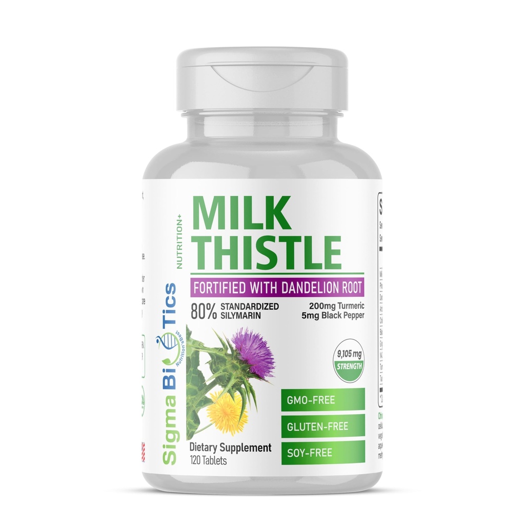 Mælk Thistle Extract 9105mg - Forstærket med Mælkebøtte Root, Glutenfri, Sort Pepper, NAC, Cholin & Taurine - 80% Standardized Silymarin for Lever Support - GMO- Free, Gluten- Free, Soy- Free 120 Tablets